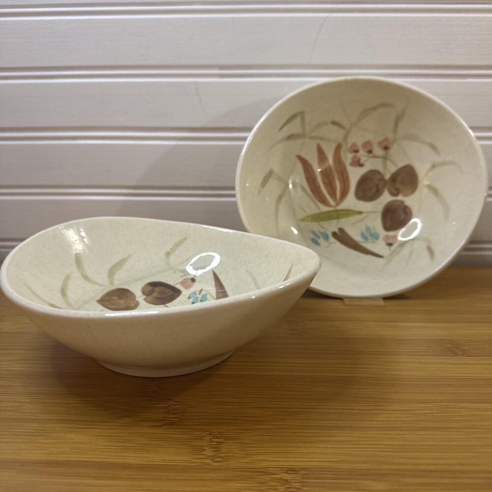 2 Vintage Red Wing Pottery Random Harvest Bowl Mid Century Modern Hand Painted
